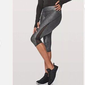 Lululemon Train Times Crop 17" Luminosity Foil Print Black Silver